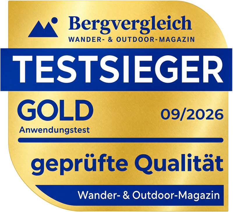 Bergvergleich Testsieger-Siegel: Geprüfte Qualität, Gold, Platz Nr. 1